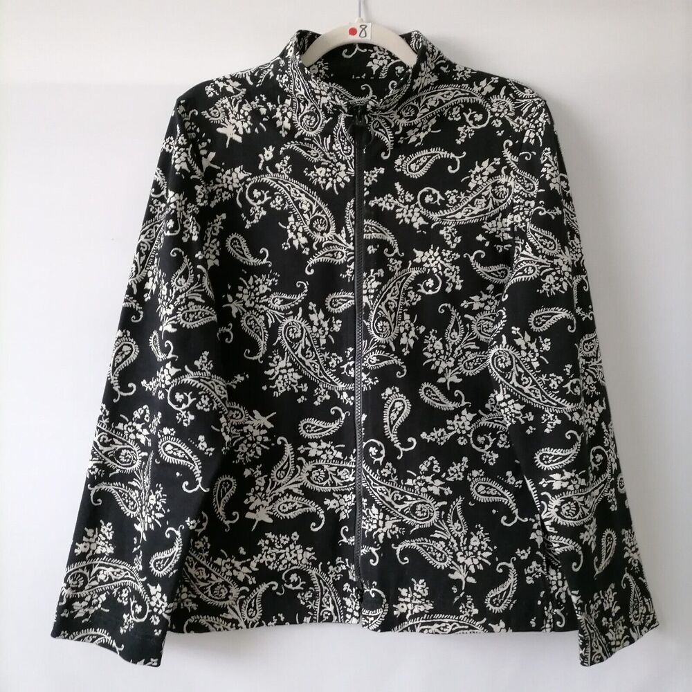 Windridge Cheryl Nash Womens Black Long Sleeve Paisley Print Jacket Size Large